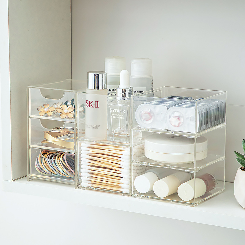 Transparent Multifunctional Acrylic Storage Box Clear Organizer for Makeup Jewelry Contact Lenses Desktop Vanity Organizer