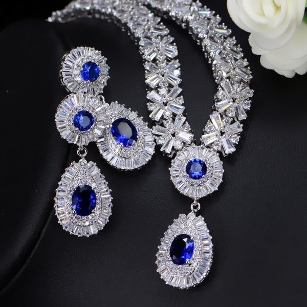 Water Drop Rhinestone Necklace & Earrings Full Crystal Necklace & Earrings  Wedding Jewelry Set