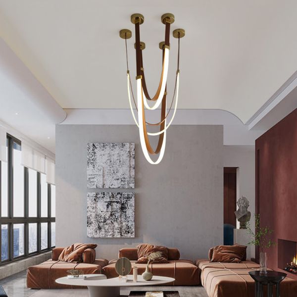 Dimmable LED Fexible Brown Black Leather Belt Chandelier (WH-NC-132)