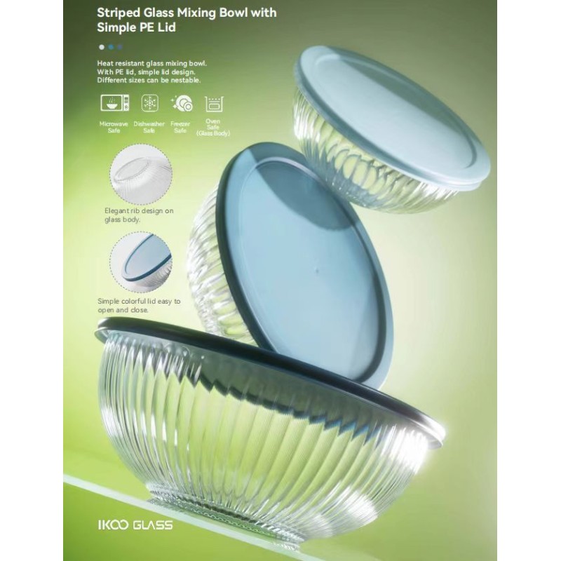 IKOO Borosilicate Glass Mixing Bowl with Lid