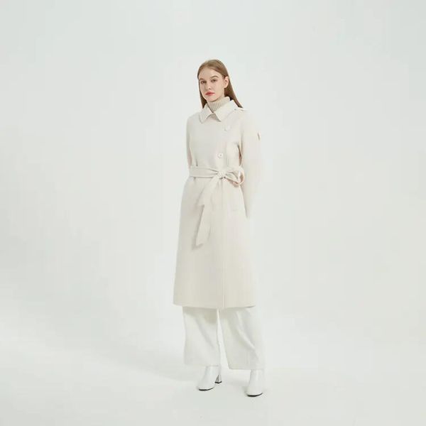                  Stylish Thick Winter Trench Coats 90 % Wool White Cashmere Coat for Women             