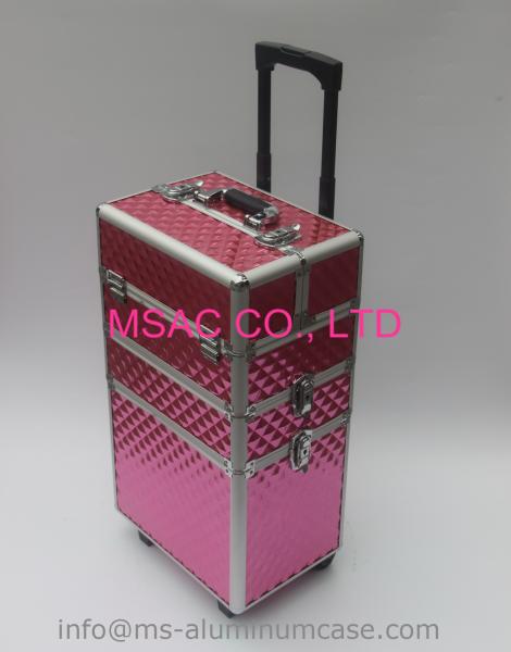 Três camadas da caixa de alumínio do trole da composição com cor cor-de-rosa