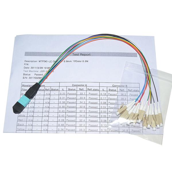 12 cabo de remendo personalizado 1M Singlemode da fibra do núcleo 0.9mm MPO Fanout