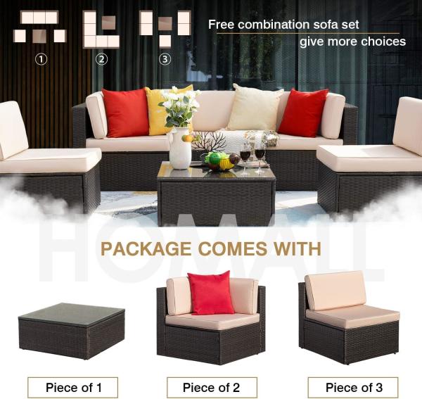 Patio Rattan Furniture Set Hidden Storage, 7 Sofa Sections, Outdoor Wicker Conversation Set, Natural Color Rattan