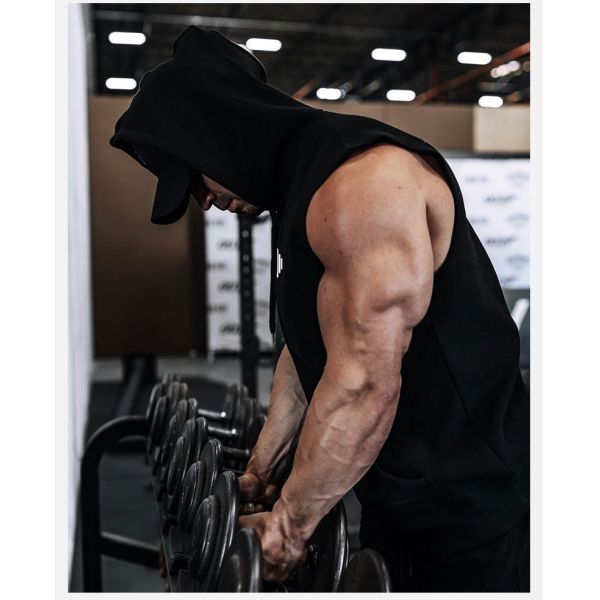 Wholesale Apparel Men Logo Printing Polyester Sleeveless Hoodies