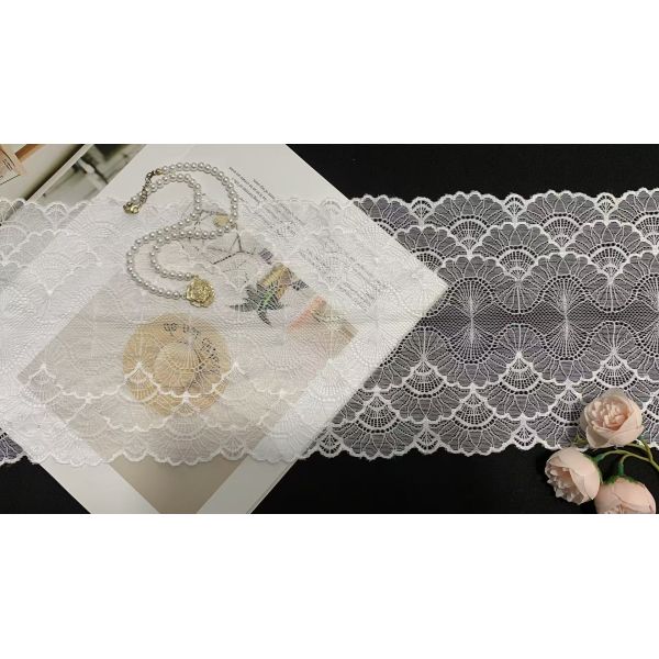 A1Z004 French Lace with Nylon/Spandex Material and 19CM Width Featuring Wavy Edge Design for Dress & Home Textiles