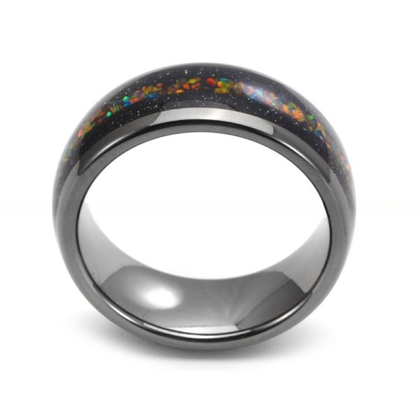 Bagues Nébuleuse Dôme Argent 8mm Tungstène Opale Colorée Incrustation Bague Anneau de Mariage Galaxie Incrustation de Pierre de Sable Bleu pour Hommes