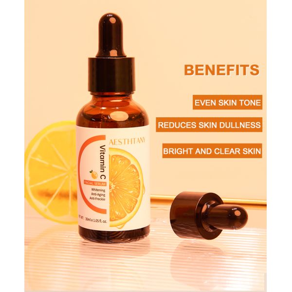 Serum de soins du visage beauté vente à chaud Vitamine C pour le visage Serum d'éclaircissement avec vitamine E Serum d'acide hyaluronique pour le visage