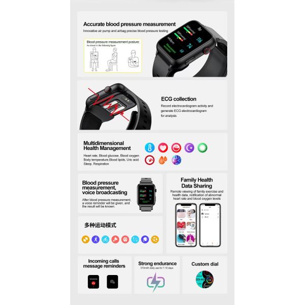 TK63 1.91 Inch Smart Watch ECG And Blood Pressure Sugar Air Pump Type