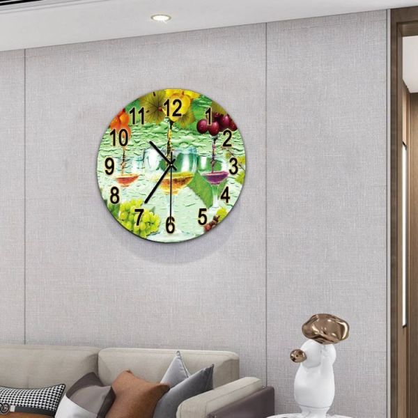 Home Wall Decoration Glass Wall Clock with Scenic Landscape Design and Oil Painting