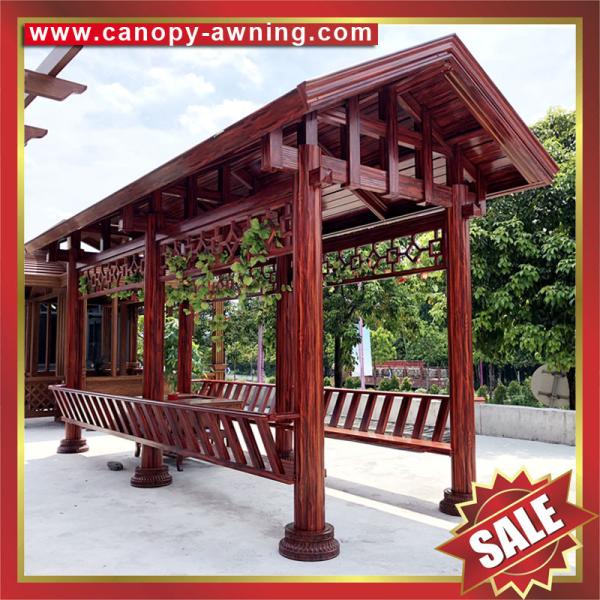 Public rain sun garden park rest wood style Aluminium aluminum alloy metal pavilion kiosk pergola sunshade shelter shed