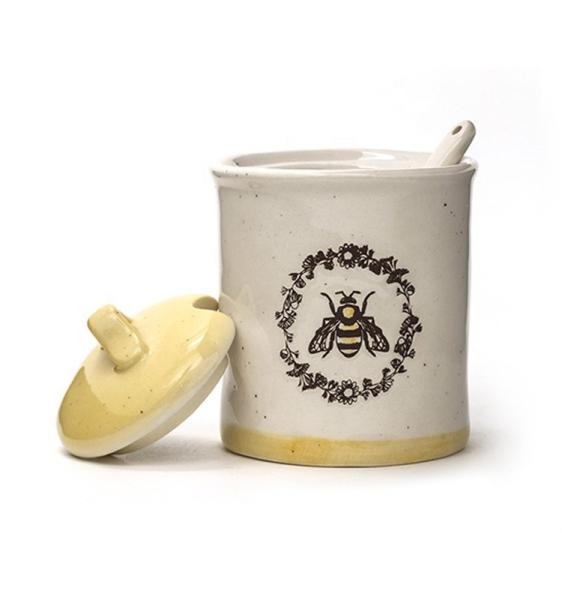 Pottery Creamer And Sugar Set 3D Bees Silk Printed Sugar With Ceramic Lid Everyday