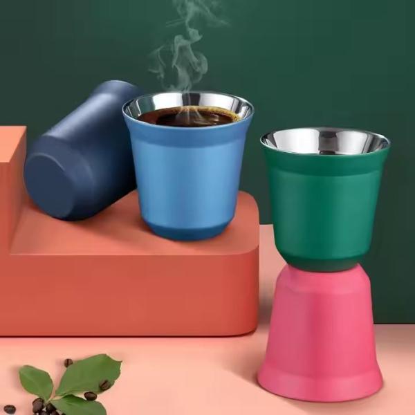 Multi Color 80ml 160ml Custom Stainless Steel Coffee Mugs Small Italian Stainless Steel Double Wall Espresso Cups Perfect Temperature Maintenance