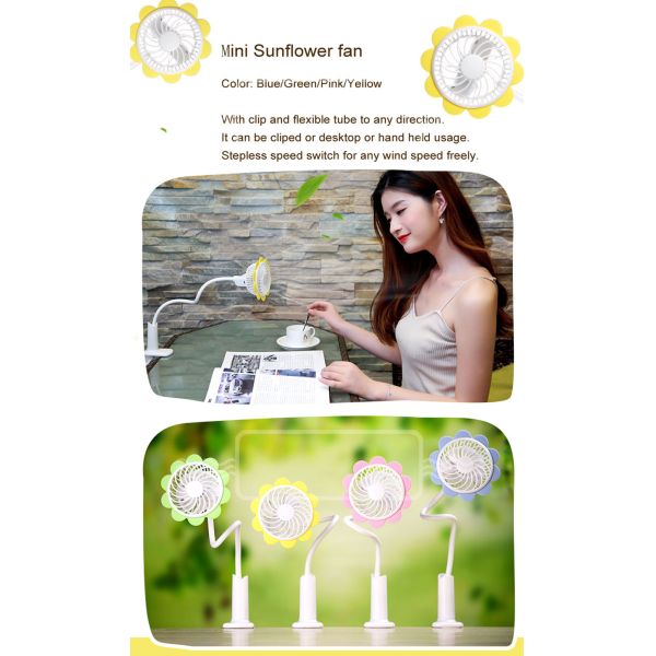 Sunflower clip fan Flexible tube clip rechargeable portable mini fan on clip