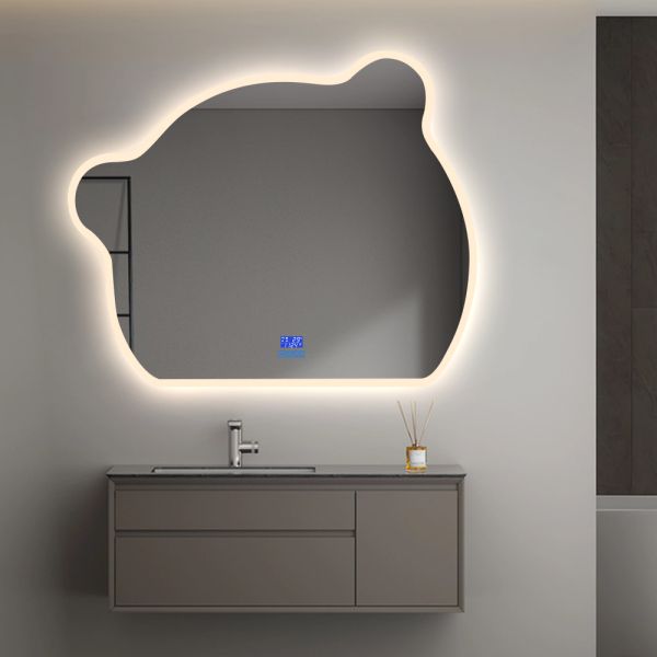 Custom Irregular Shaped LED Mirror , Modern Half Moon Bathroom Mirror IP44