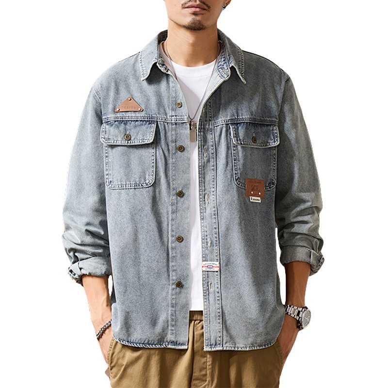 Blue Solid Color Youth Trend mens wholesale dress shirts Long Sleeve Lapel Collar Custom (CS006)