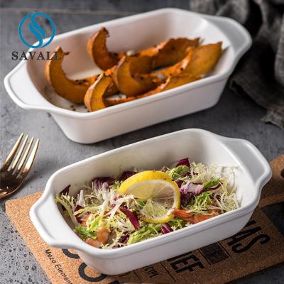 Food Beverage Stores CLASSIC Rectangular Porcelain Plates In Oven With Handle