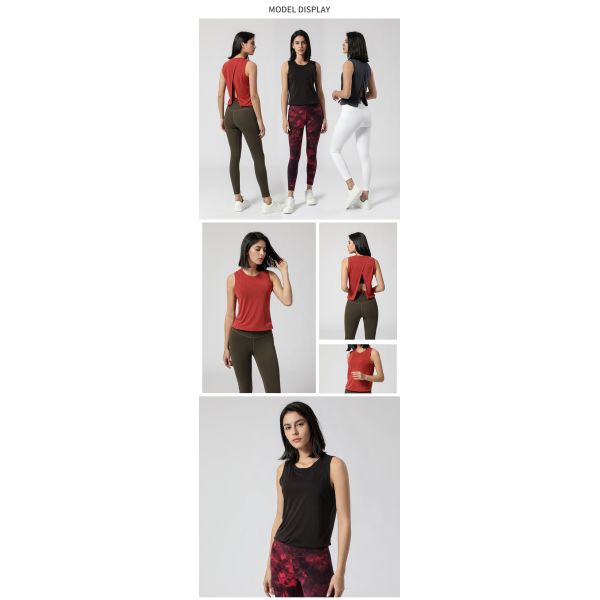 Four Way Stretchy Workout Sweat Vest Gym Back Split Fitness Yoga Tops