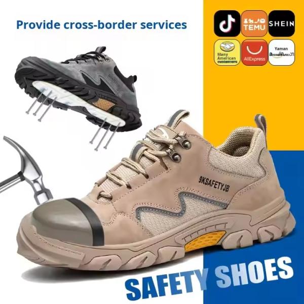 OEM Kevlar Construction Safety Shoes Pigskin Work Shoes Steel Toe Anti Smashing Rubber Sole Safety Shoes