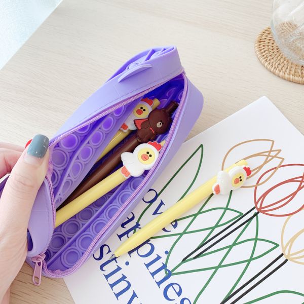OEM/ODM Cute Cat Zipper Pencil Case 19*7*4.5cm Popper Toy Pencil Box with Bubble Design