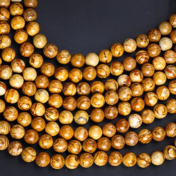 Yellow Wood-Grain Round Bead Natural Crystal Gemstone Wood Jasper Loose Bead Strands for DIY Jewelry Making