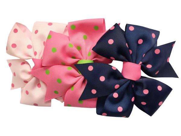 Dot Printing Kids Hair Accessories , Multi Color Grosgrain Ribbon Hair Bows