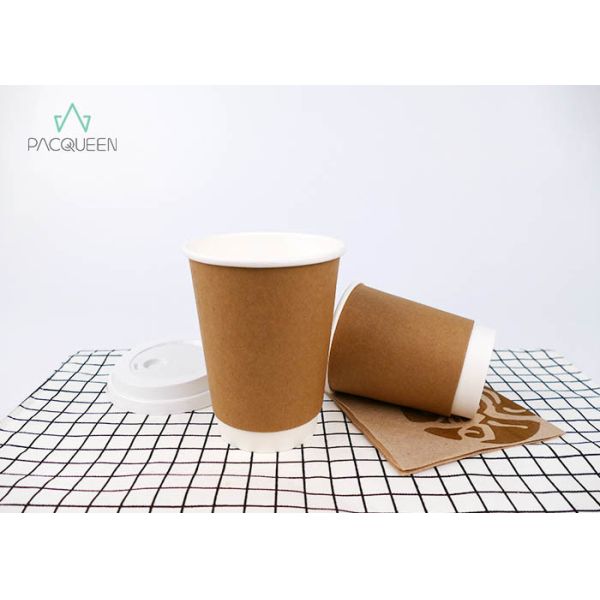 White / Brown Disposable Paper Coffee Cups With Lids Eco Friendly Multiple Sizes
