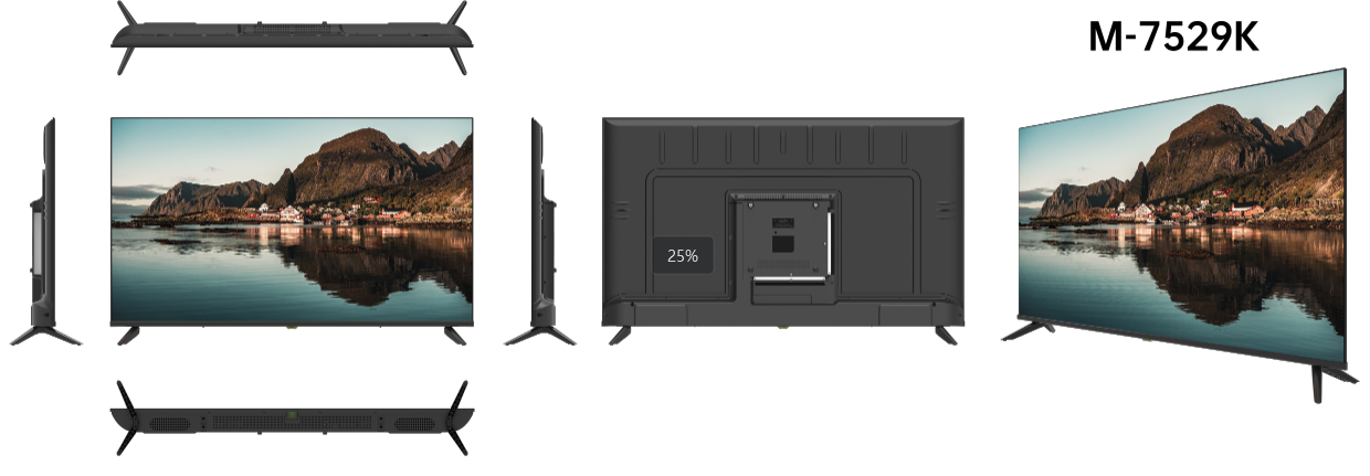 Мультимедийный 75 дюймовый мини LED 4K телевизор без рамы с пластиковым корпусом