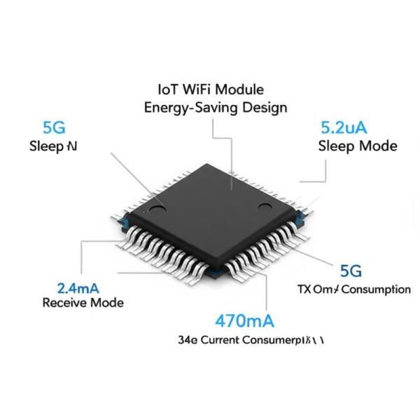 IoT WiFi Module Energy-Saving Design 5G 5.2uA Sleep Mode 2.4G 77mA Receive Mode 5G 470mA TX Current Consumption