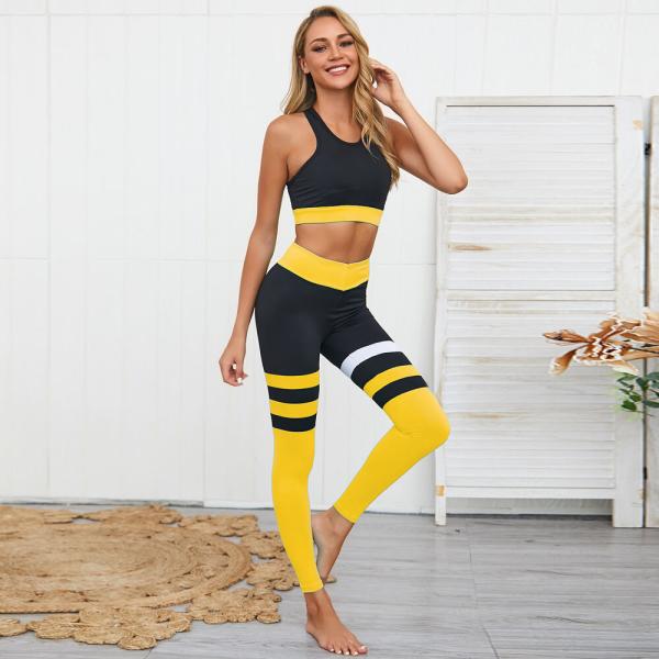 Indoor Sports Fitness Apparel Yoga set Leggings Striped Patchwork Exercise Clothes