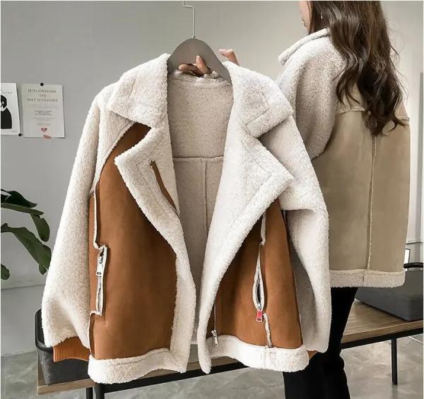 Fashion Puffer Down Coat Winter Fleece Fur Aviator Jacket For Women