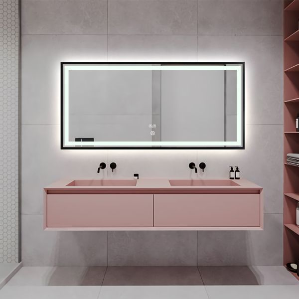LED Illuminated Minimalist Bathroom Mirror Framed Frosted Edge Bathroom Mirror