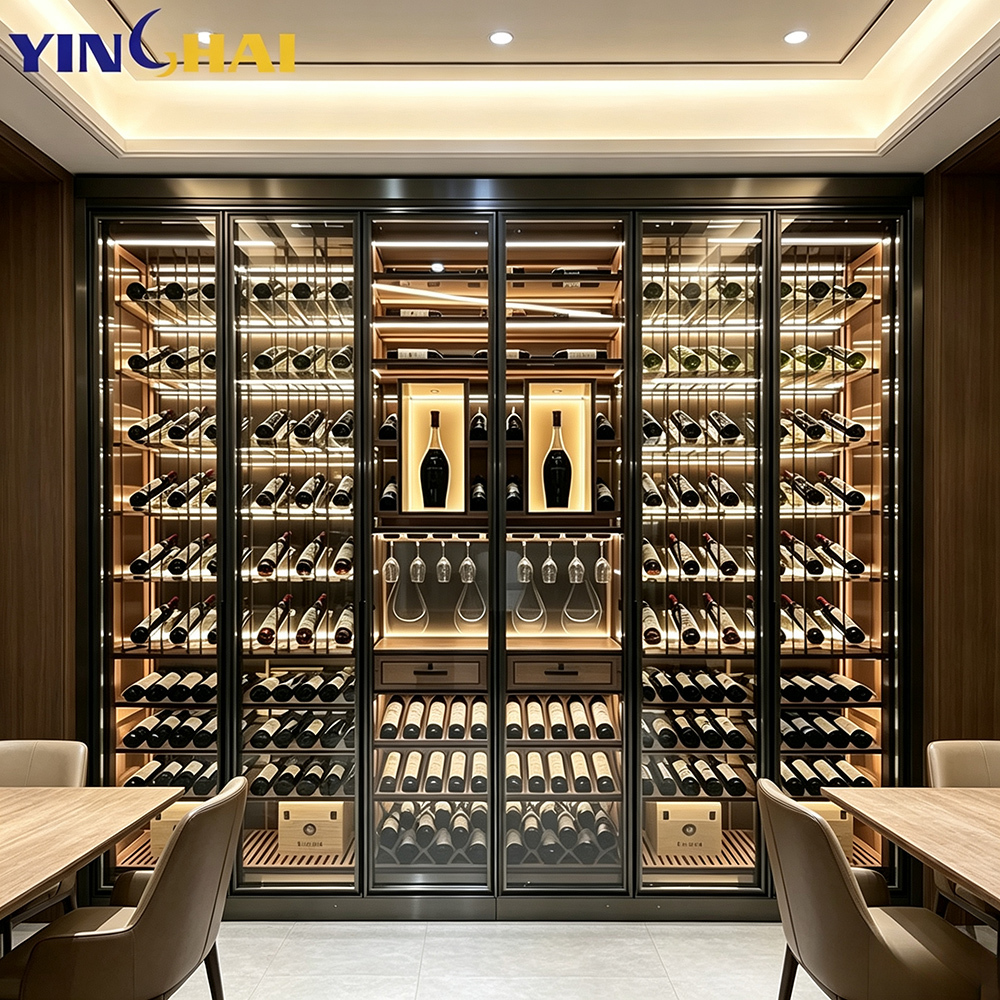 Large Capacity Recessed Wine Cooler Tempered Glass LED Door