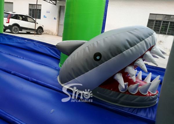 Outdoor Commercial Jungle Shark Inflatable Obstacle Course For Kids And Adults Fun