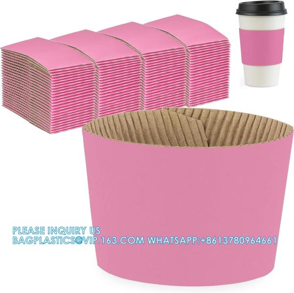 Christmas Paper Coffee Cup Sleeves, Disposable Corrugated Cardboard Paper Jacket Fit 12oz, 16oz, 20oz, 24oz