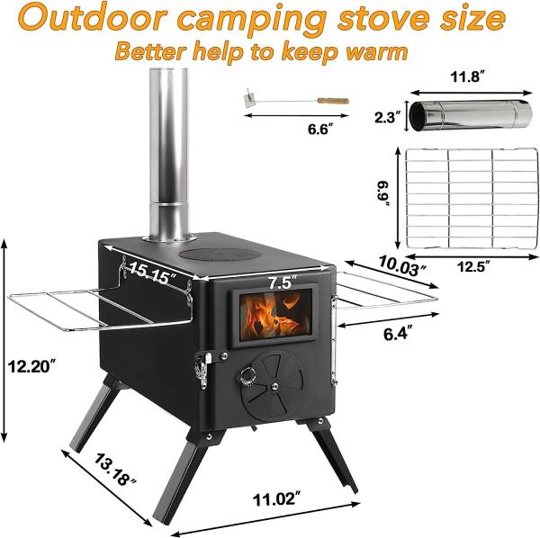 Titanium Tent Wood Stove Oven Folding Portable Log Winter Camping Foldable Ultra Light Hiking Cooking Bbq Chimney