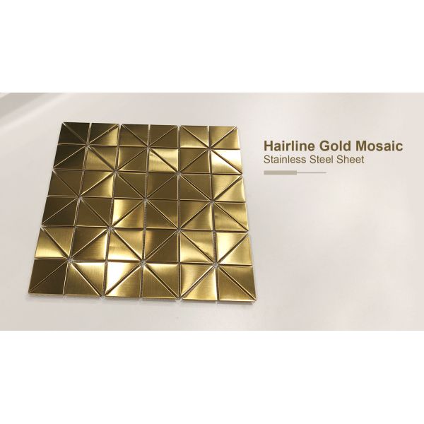 Декоративные панели для стены Линия волос Окончание PVD Золотая мозаичная плитка из нержавеющей стали