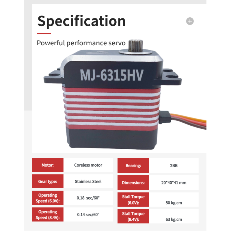 High-Torque Servo Mj-6315hv 8.4v 63kg-Cm Coreless Motor Metal Gear Digital For Car, Aircraft Models