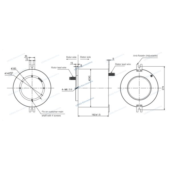 K Type Thermo Couple Signal Slip Rings With Through Hole ID140mm For Industry