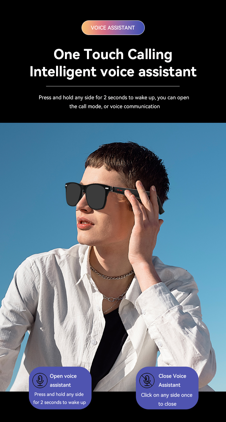 SHUNXIANG D13 Smart Glasses Wireless Audio Semi-open Stereo Surround Sound BT 5.3 Multi-function Call Voice Touch Photo