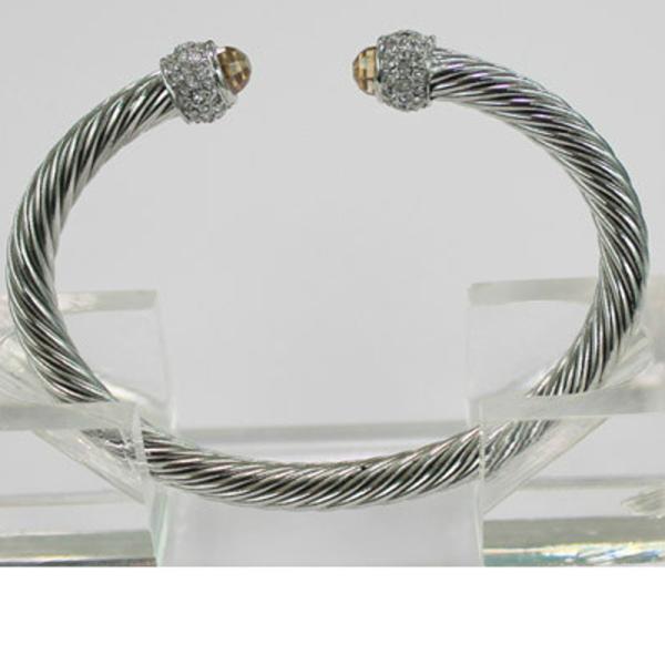 (B-23)silver Cable Classics Bracelet with Citrine and crystal 7mm cable bracelet