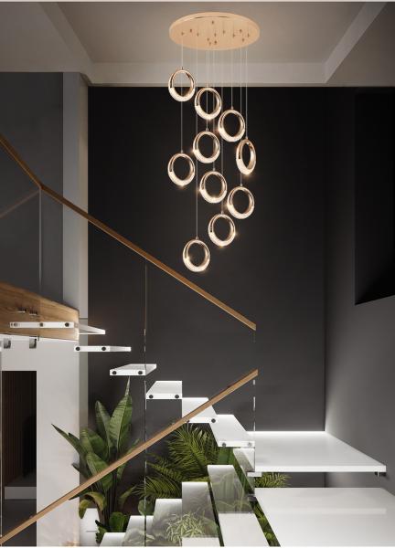 Luxury Crystal Chandelier For Staircase Led Home Decor Light Fixture Modern Creative Rings Chandelier(WH-NC-53)