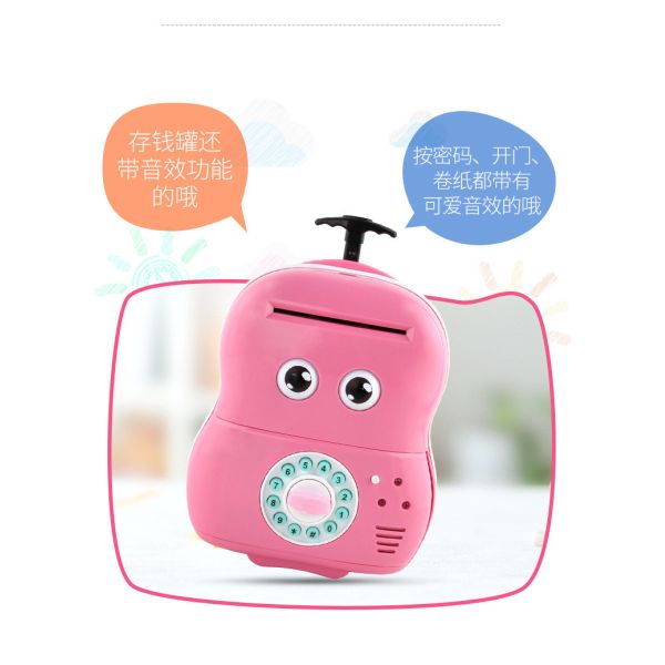abs material pull rod suitcase coin piggy bank for kids