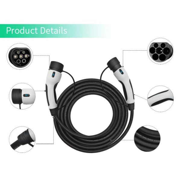 Type2 Three Phase EV Charging Cable 16A 32A 22kw 11KW Charger Female Plug To Male Plug