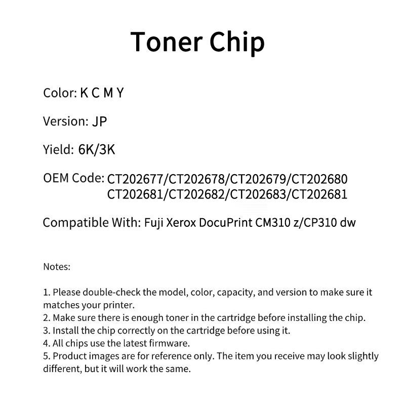 Compatible  CT202677  Toner Chip For Fuji Xerox DocuPrint CM310 z CP310 dw