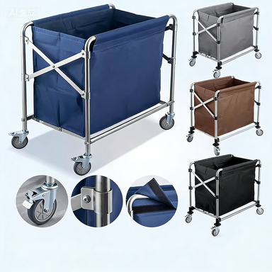 Foldable Stainless Steel Linen Trolley for Hotel Service Housekeeping Cart