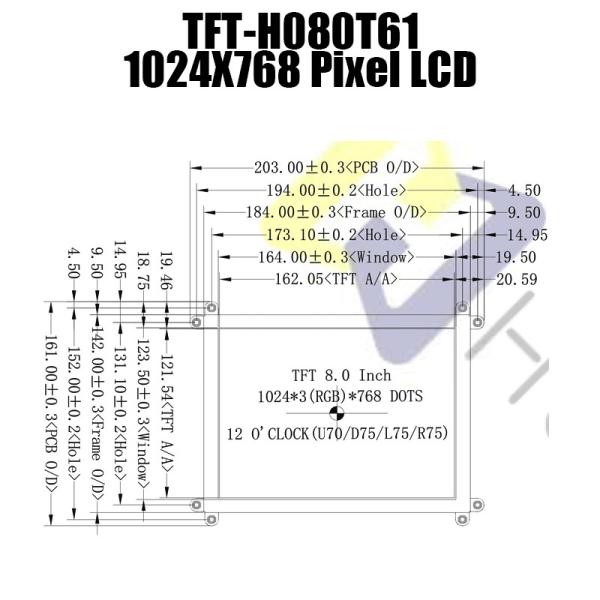 Le module d'affichage LCD de 8 pouces est équipé d'un écran LCD de 46PIN 1024x786