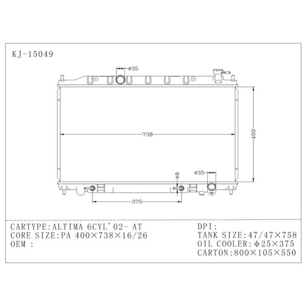 High performance car 2002 nissan altima radiator replacement 21460-9Y000