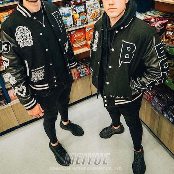 Custom Logo 100% Cashmere Streetwear Varsity Jacket With Leather Sleeves