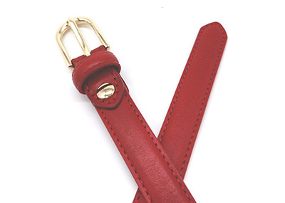 20mm Curved Womens Genuine Leather Belt With Stitching Pin Buckle